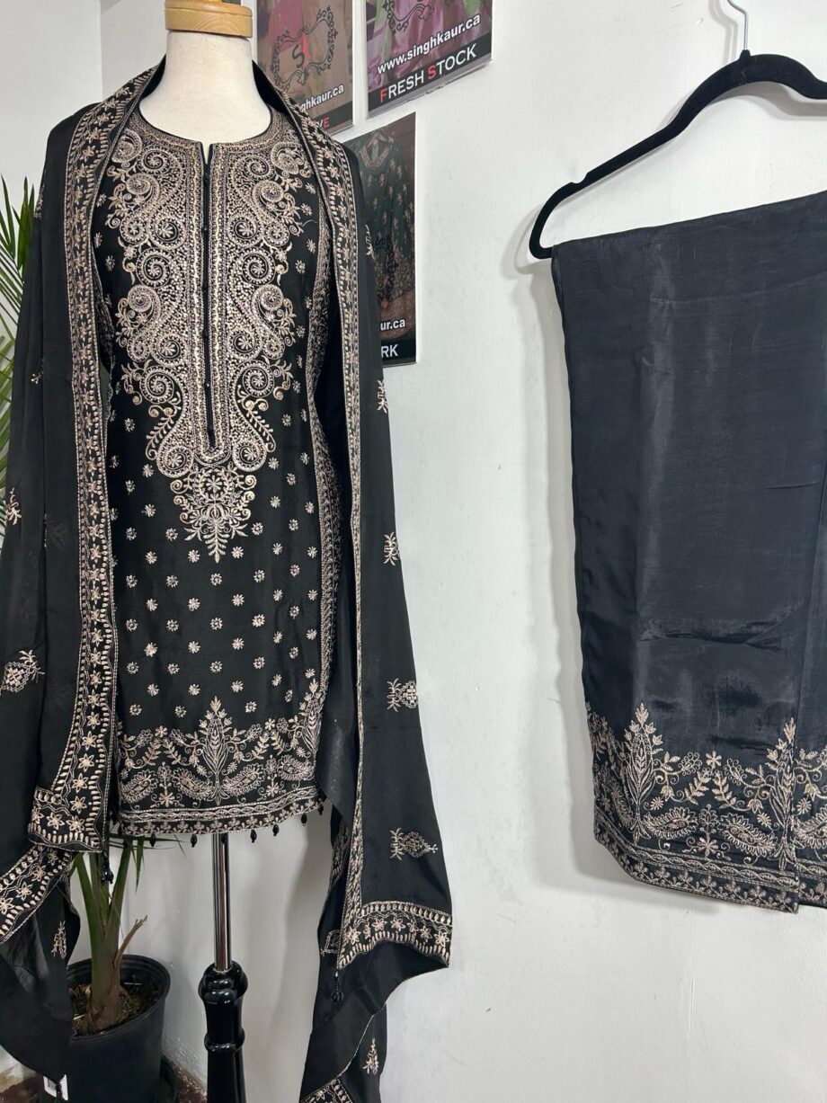  Black Suit (pure chinon fabric ) with dupatta pure silk pant fully stitched  