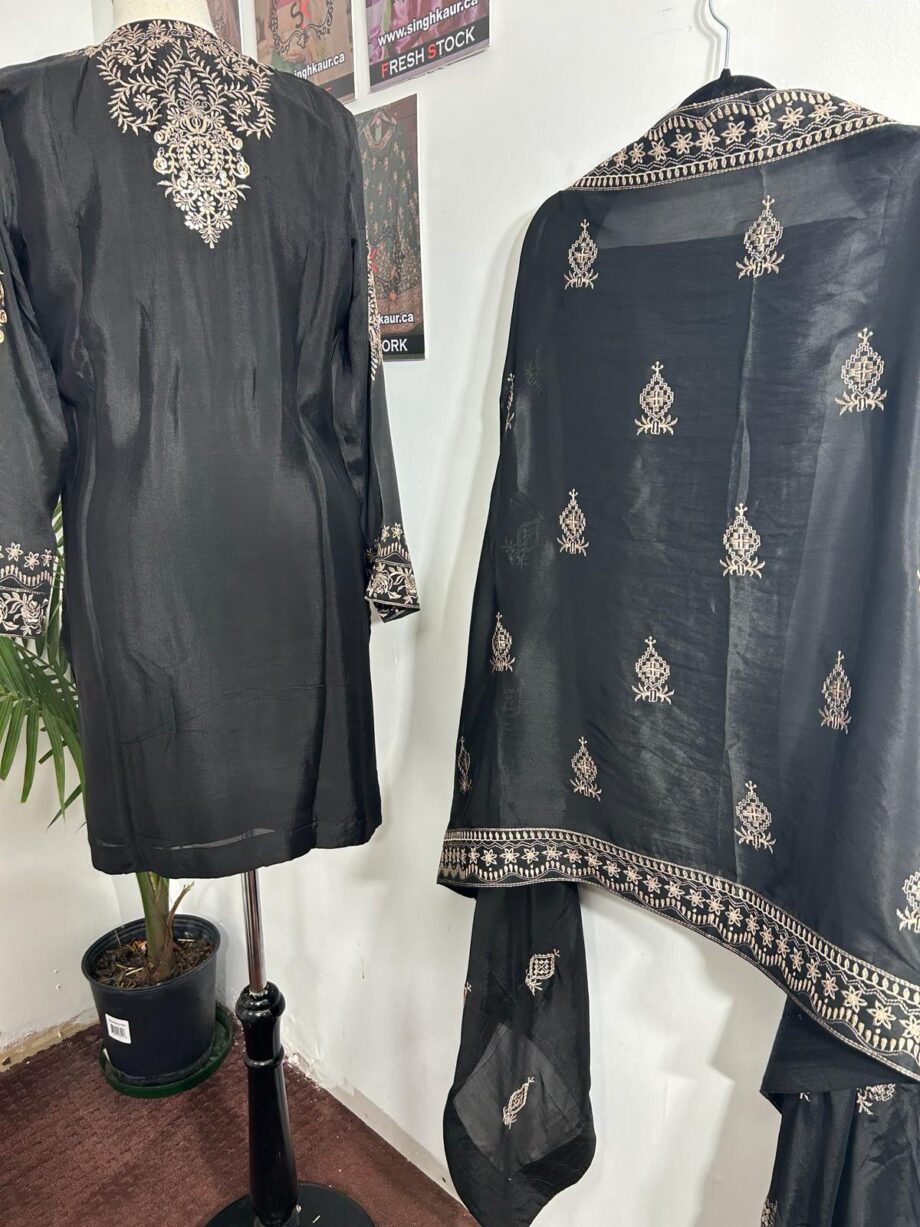  Black Suit (pure chinon fabric ) with dupatta pure silk pant fully stitched  