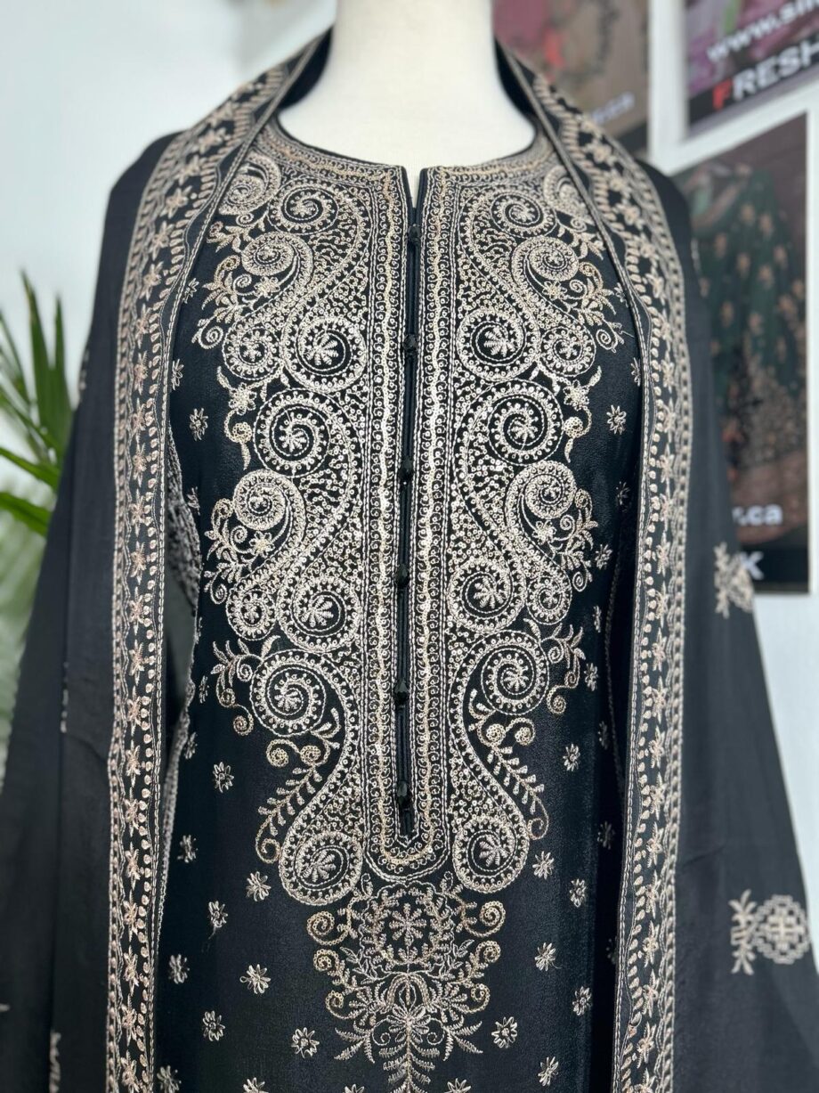  Black Suit (pure chinon fabric ) with dupatta pure silk pant fully stitched  